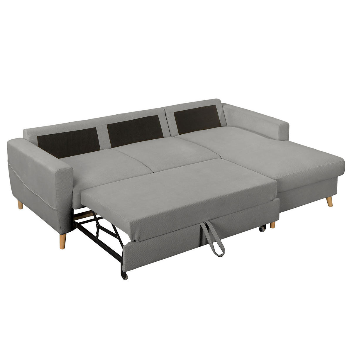 ECKSOFA mit Longchair - Braun/Grau, Holz/Textil (223/148cm) - home24