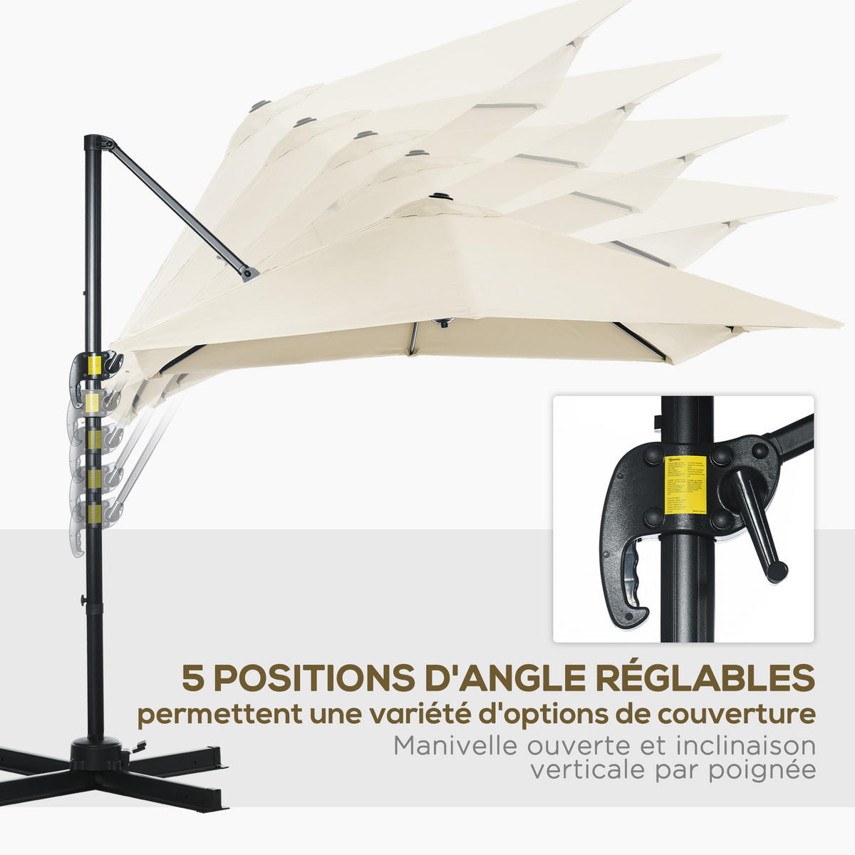 AMPELSCHIRM DE-11437 neigbar, 360° drehbar, 2,5 x 2,5 m Creme - Creme, Metall (245/245cm) - ComfortXL