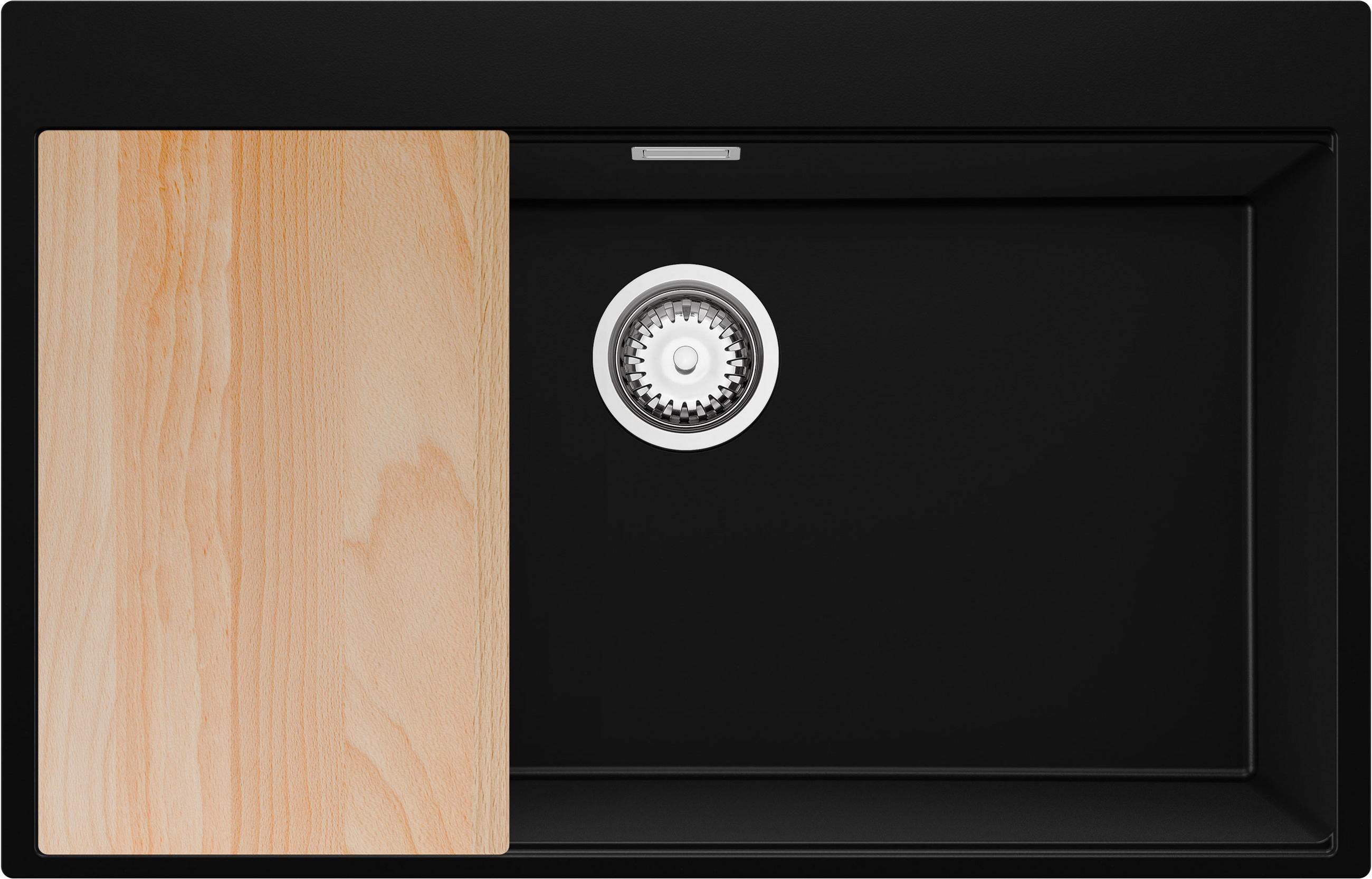 SPÜLBECKEN Oslo, 2-er set Schwarz 78/50 cm 1 Becken + Ablauf-Set + Schneidebrett ab 80er Unterschrank - Chromfarben/Beige, Kunststoff (78/20/50cm) - Primagran