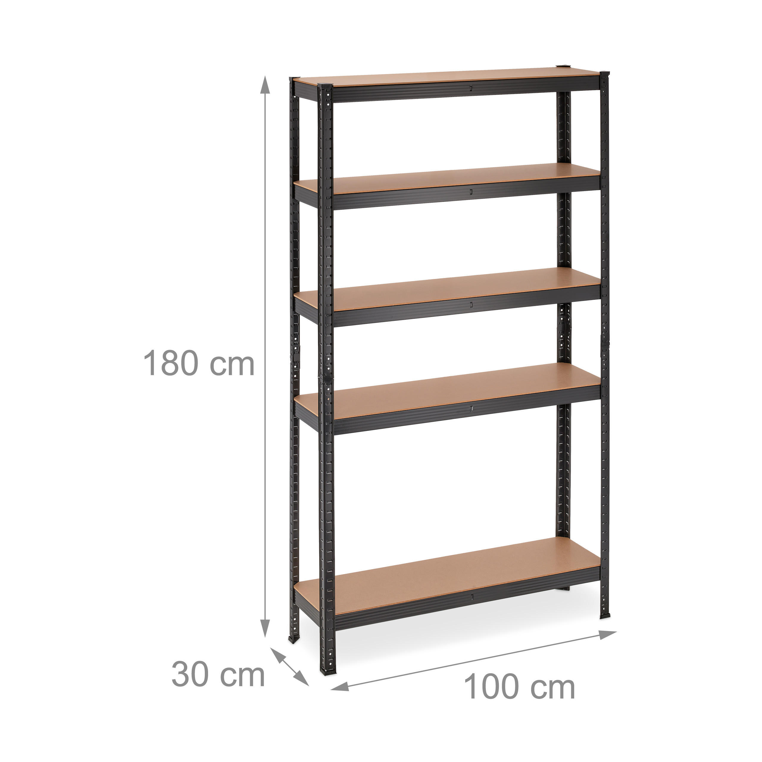 Thumbnail - Relaxdays Schwerlastregal, Schwarz, Metall, Holzwerkstoff, 100x180x30 cm, Freizeit, Heimwerken, Werkstatt, Schwerlastreg...