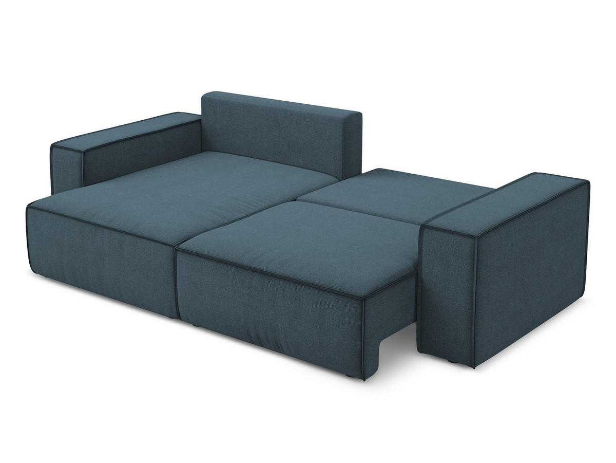ECKSOFA mit Schlaffunktion Strukturstoff Stoff Blau - Blau/Blaugrau, Kunststoff/Textil (148/257cm) - Makamii