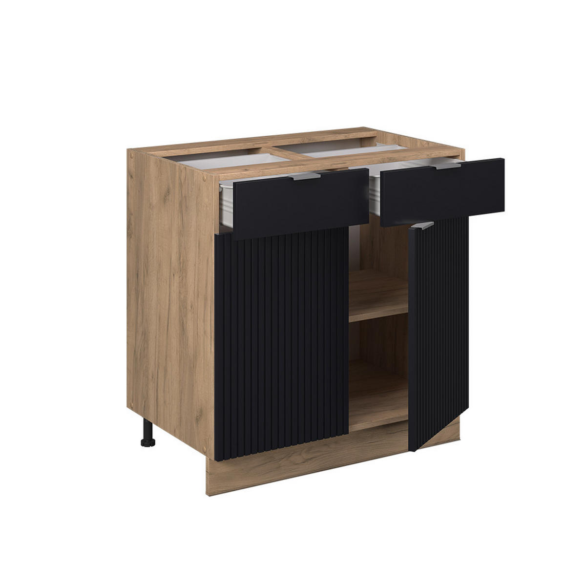 KÜCHENUNTERSCHRANK Fame-Line, Schwarz gestreift, 80 cm, AP Anthrazit - Eiche Wotan/Schwarz, Holzwerkstoff (80/82/60cm) - Vicco