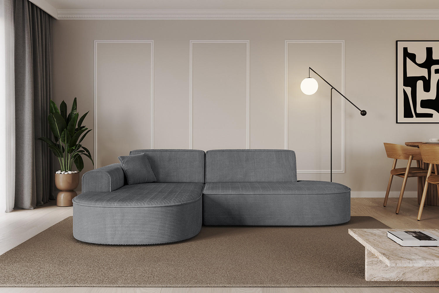 ECKSOFA Ottomane Links MARI-L1 - 232x163x73,5 cm Dunkelgrau Cord - Dunkelgrau/Schwarz, Holzwerkstoff/Kunststoff (163/234cm) - ALTDECOR