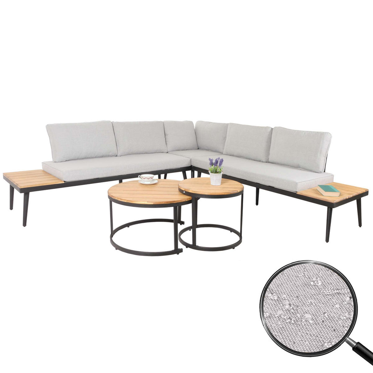 LOUNGE-SET Gartengarnitur Hellbraun Kissen Hellgrau - Braun, Metall - PROREGAL