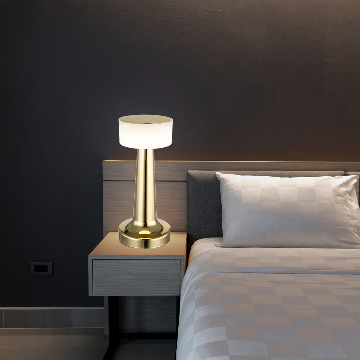 LED TISCHLEUCHTE Messing Opal - Messingfarben, Kunststoff (9.5/9.5/21.5cm) - Globo Lighting