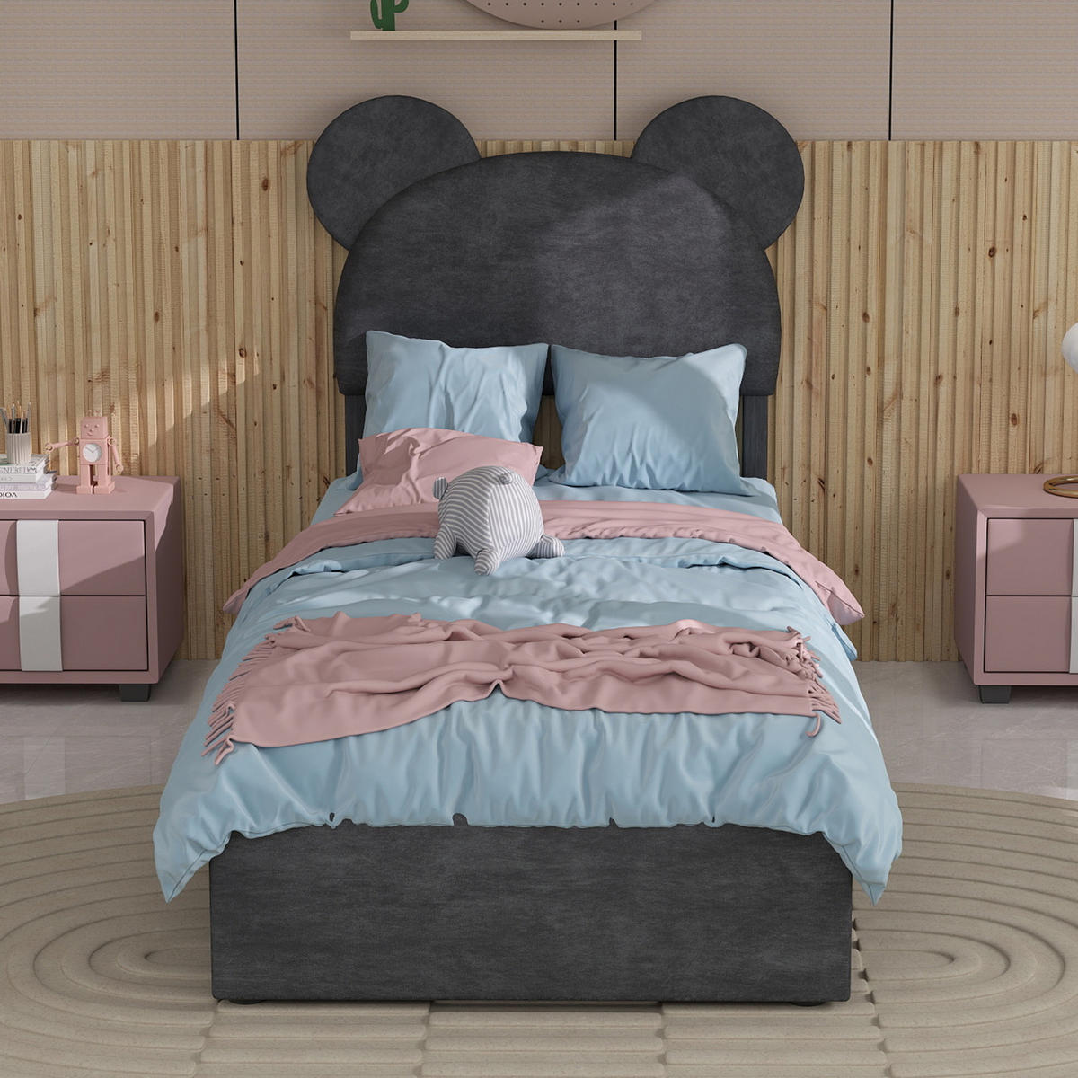 POLSTERBETT 90x200 cm Cartoon Stauraum grau - Grau, Textil (90/200cm) - LEBENLANG