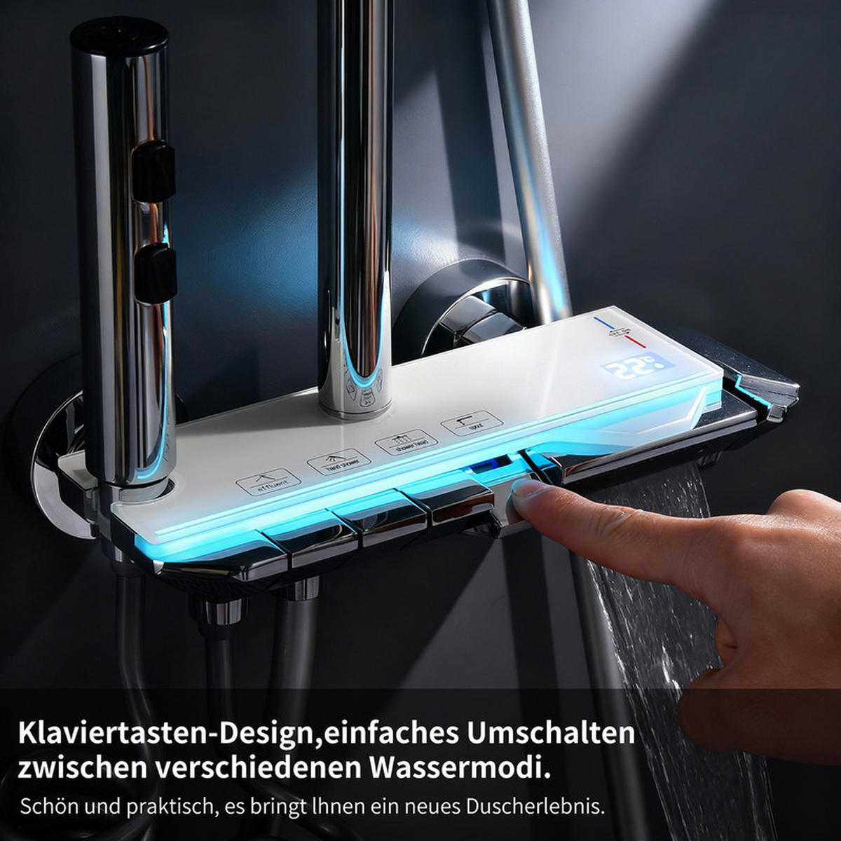 DUSCHSYSTEM Chrom Regendusche Glasablage - Chromfarben, Metall (37/11/48cm) - HOMELODY