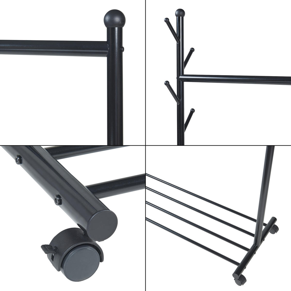 GARDEROBENSTÄNDER rollbar Snåsa - Schwarz, Metall (105/170/43cm) - [en.casa]