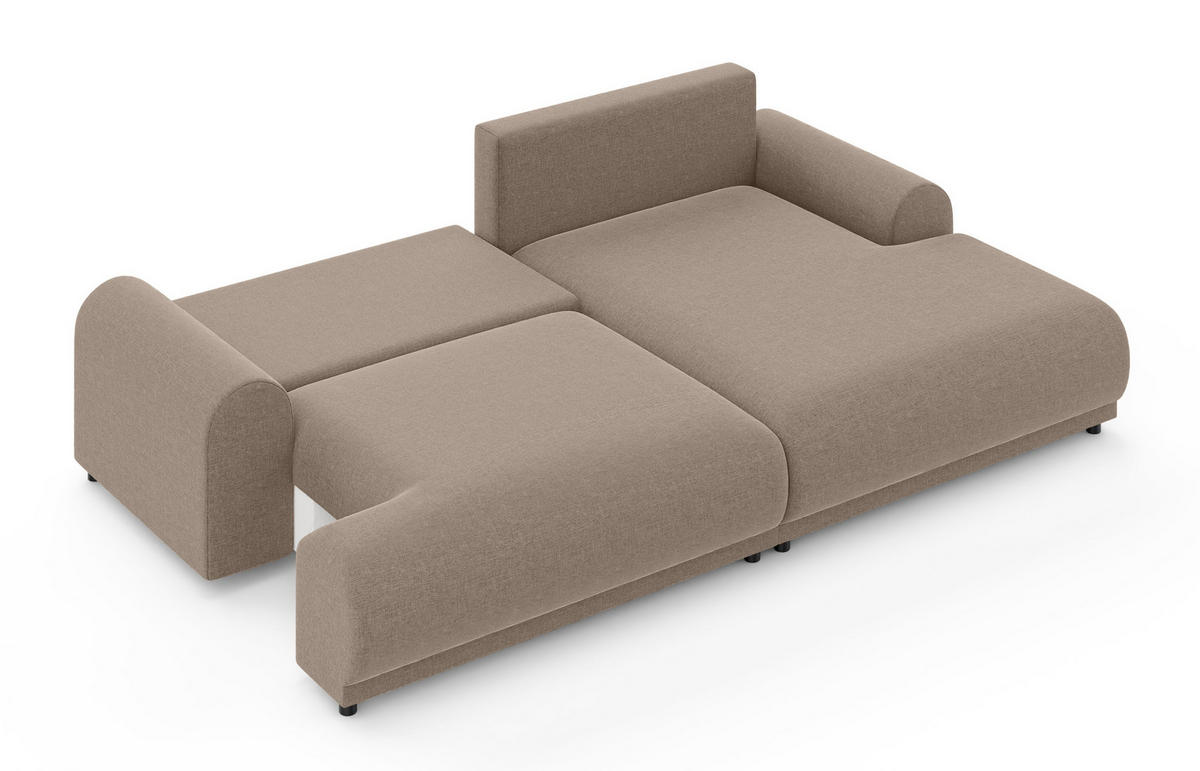 ECKSOFA mit Schlaffunktion, Bettkasten, extrabreite Ottomane rechts, abgerundete Armlehnen, B240/T145/H81 cm, Chenille Hellbraun / 21021 - Hellbraun/Schwarz, Kunststoff/Textil (240/145cm) - luma-home