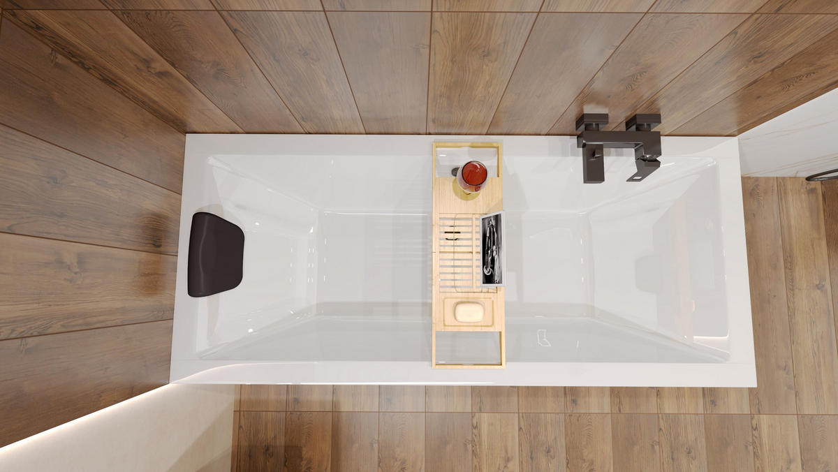 BADEWANNE Rechteck QUADRO 165/75 + Ablage + Kopfstütze Ablauf Füße - Weiß, Kunststoff (75/55.5/165cm) - bad land