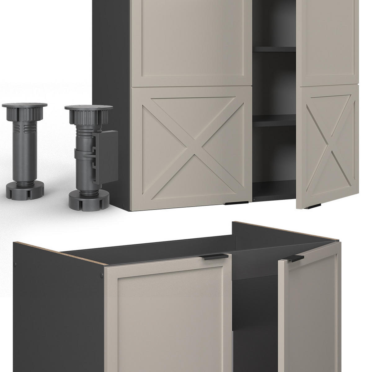 KÜCHENZEILE Fame-Line GrauBeige/Anthrazit 200 cm, AP Marmor - Anthrazit/Grau, Holzwerkstoff (200/81.6/60cm) - Vicco