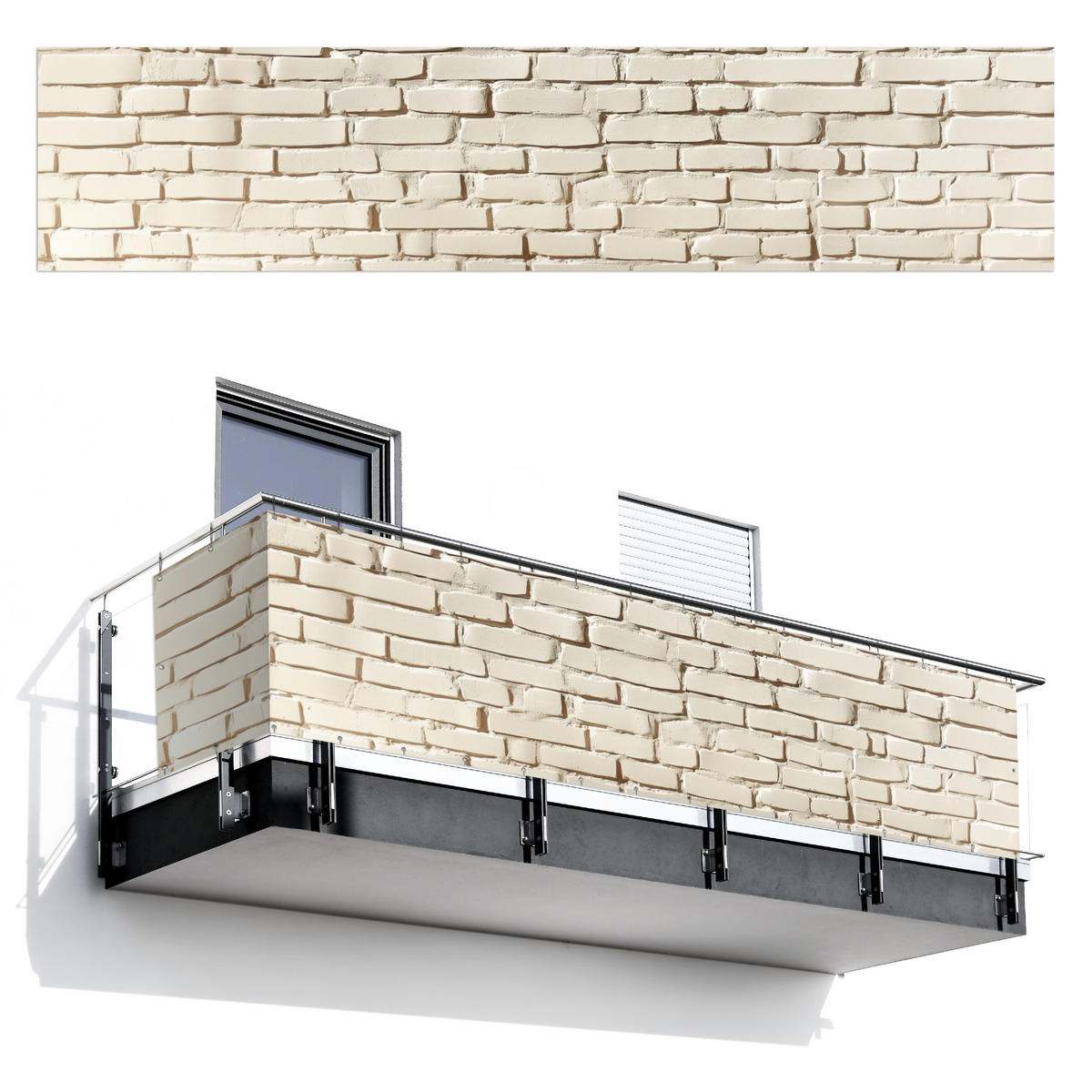 BALKON-SICHTSCHUTZ Ziegel - Wand - Licht - Weiß - Creme, Kunststoff (500/110cm) - MuchoWow