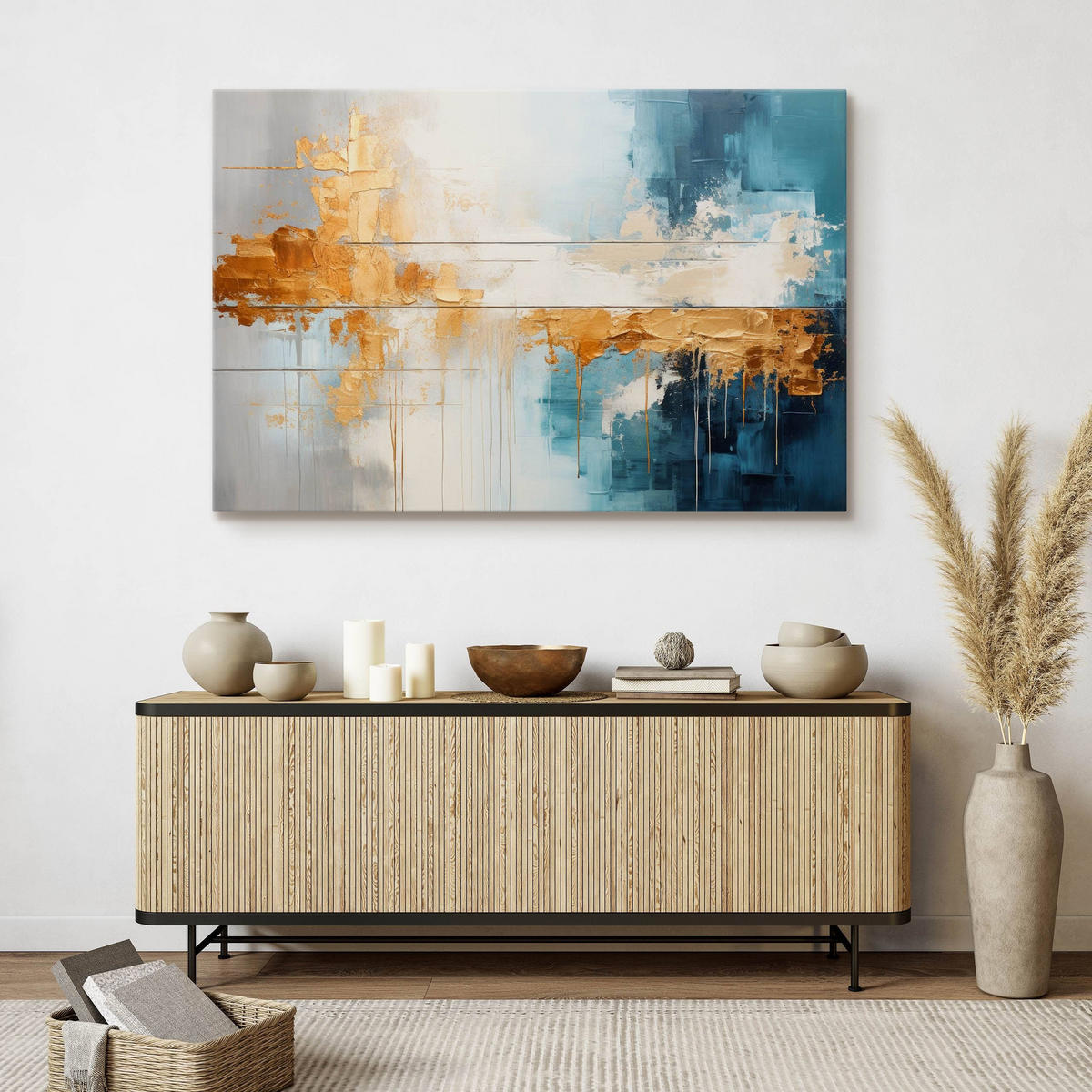 LEINWANDBILD Abstraktion Moderne Muster für Wohnzimmer 40x30cm - Türkis/Blau, Textil (40/30cm) - Muralo