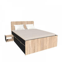 DOPPELBETT ZENIA / Bett 140x190 + 2 Konsolen + 2 Schubladen - Eiche gebleicht & schwarz - Schwarz, Holzwerkstoff (140/190cm) - Weber Industries
