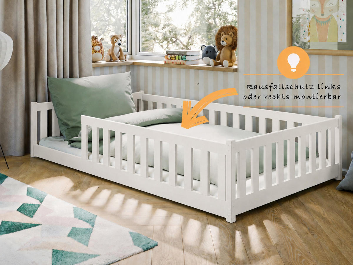 BODENBETT 120x200 cm in Baumwolle - Beige, Holz (120/200cm) - Kids Collective