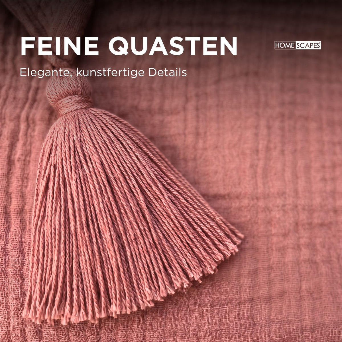 DEKOKISSEN Musselin rosa mit Quasten, 45/45 cm - Rosa, Textil (45/45cm) - Homescapes