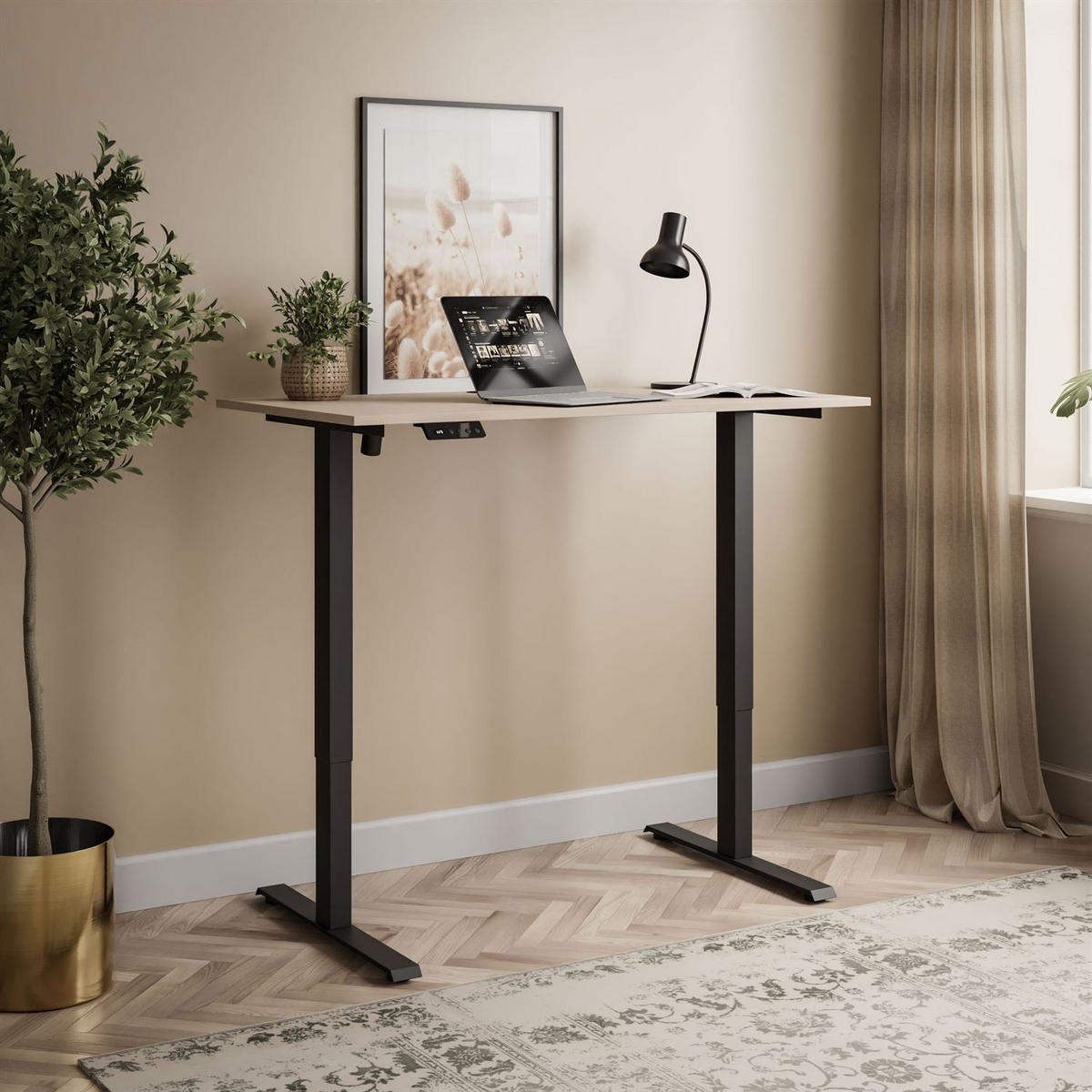 SCHREIBTISCH SPACE höhenverstellbar mit Metallbeinen schwarz/Kaschmir - Kaschmir, Holzwerkstoff (60/110/69.5cm) - Lookway