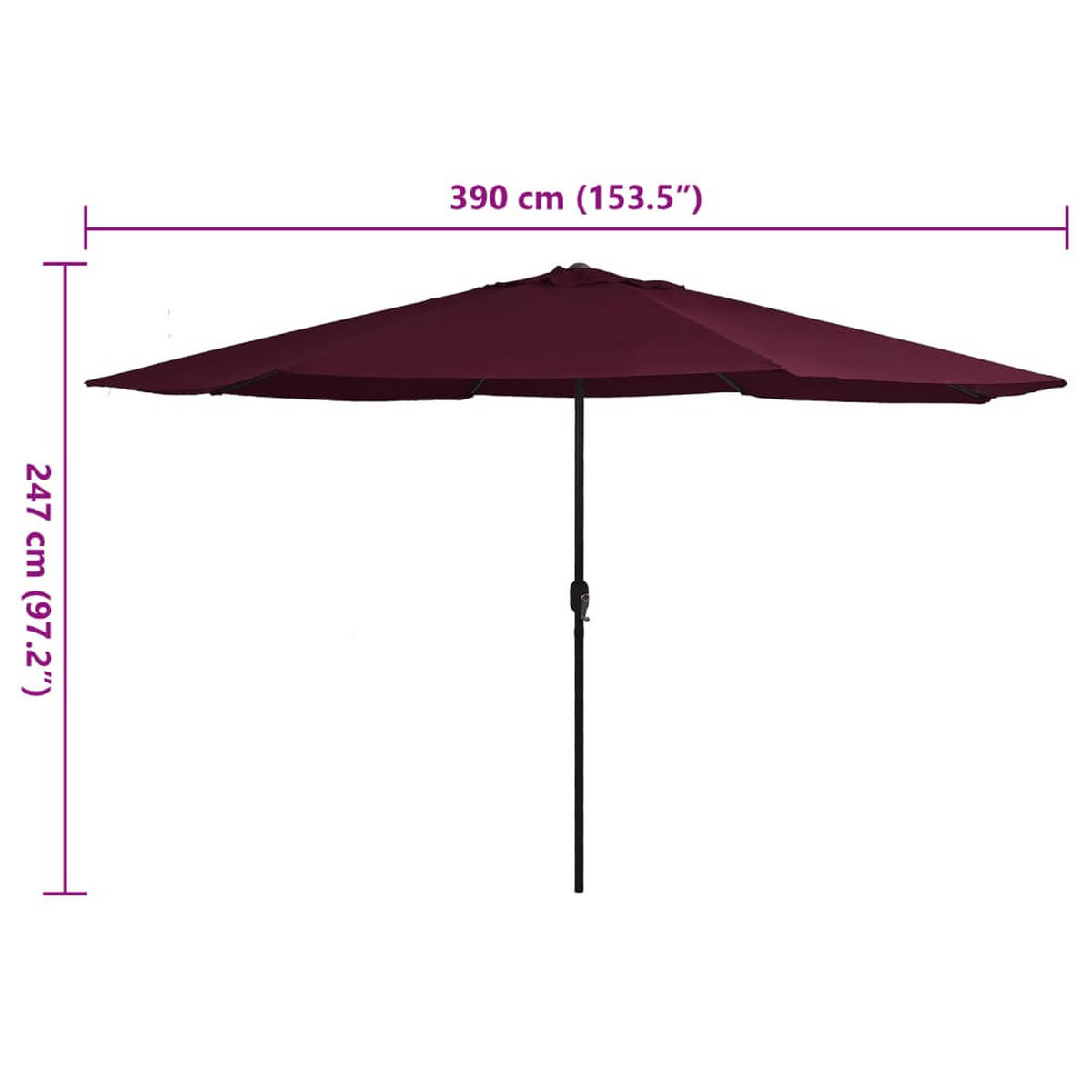 SONNENSCHIRM Mit Metall-Mast 390 Cm Bordeauxrot - Rot, Textil (390/390cm) - vidaXL