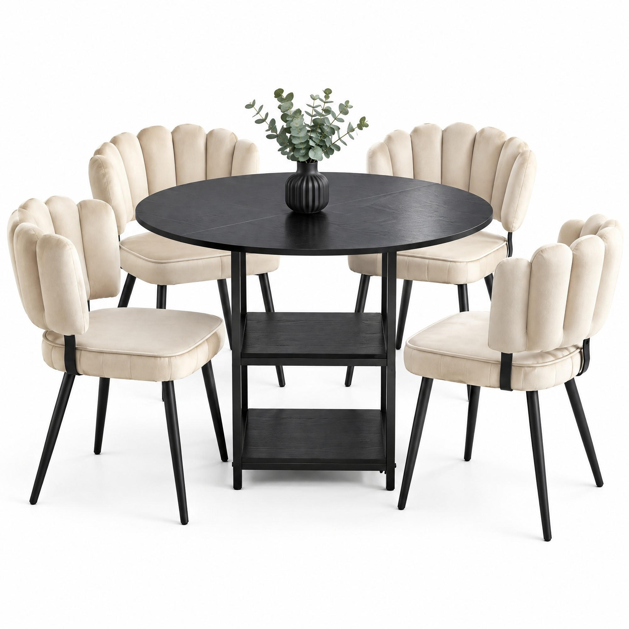 ESSTISCH-SET 5-tlg. 107 cm Schwarz/Hellbraun - Schwarz, Metall (107/75/107cm) - Meubliv