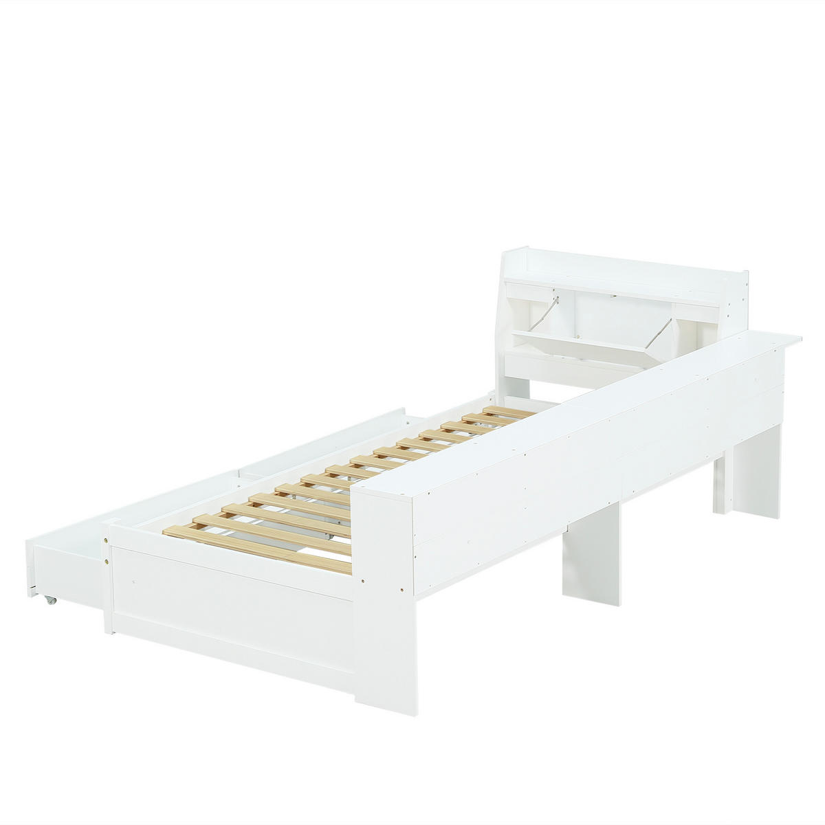 STAURRAUMBETT 90/200 cm DE-02337, in Weiß, mit Ablagefach, 2 Leuchten und Ladebuchse - Weiß, Holz/Holzwerkstoff (90/200cm) - ComfortXL
