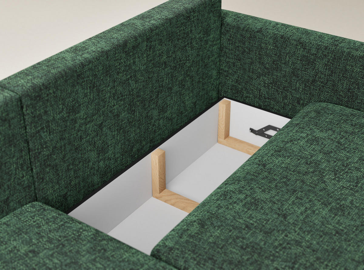 ECKSOFA MIT SCHLAFFUNKTION Leon Dunkelgrün Chenille-Stoff - Dunkelgrün/Schwarz, Holz/Holzwerkstoff (148/239cm) - Maison de Reve