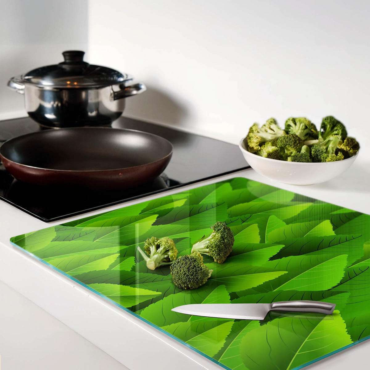 GLASPLATTE 60x52 cm Grüne Blätter - Grün, Glas (60/0.4/52cm) - TULUP