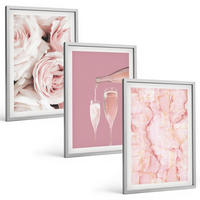 BILDER SET 3er Set - 40x60 cm Silberner Rahmen - Champagnerfarbene Rosen, Marmorhintergrund - Silberfarben, Kunststoff (40/60cm) - TULUP