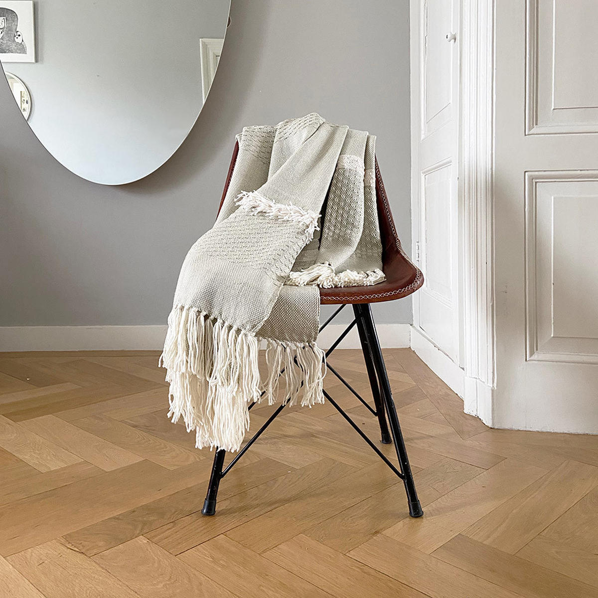DECKE Fringe Weiß - Weiß, Textil (125/150cm) - Malagoon