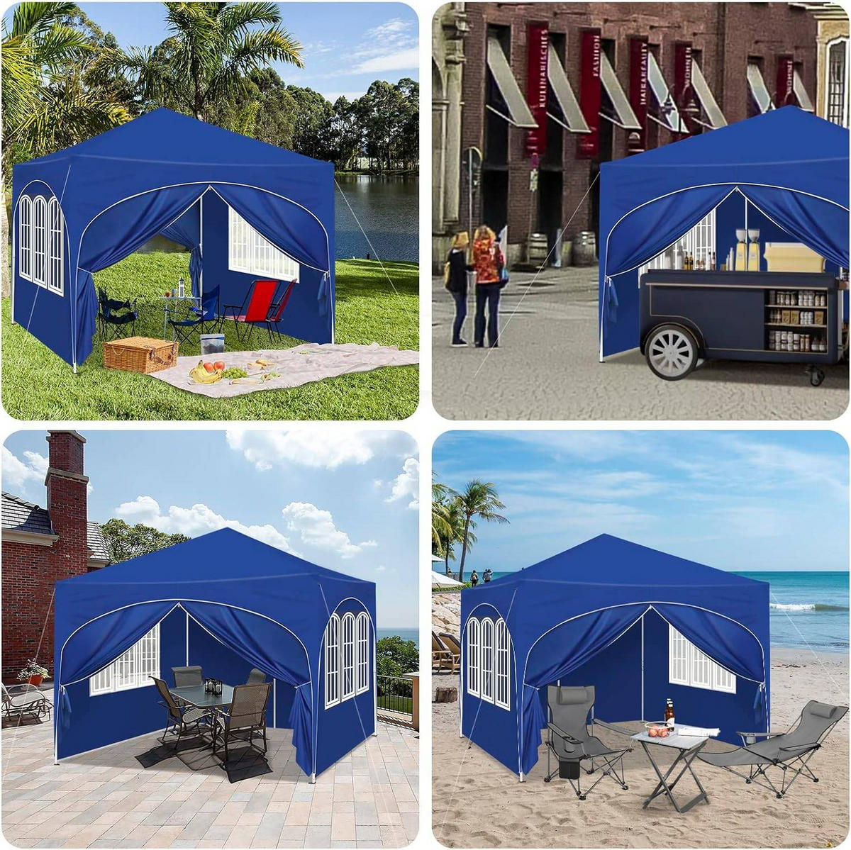 PAVILLON, Faltpavillon 3x3 m, mit 4 Seitenwänden, Grau - Blau, Metall (300/260/300cm) - Woltu