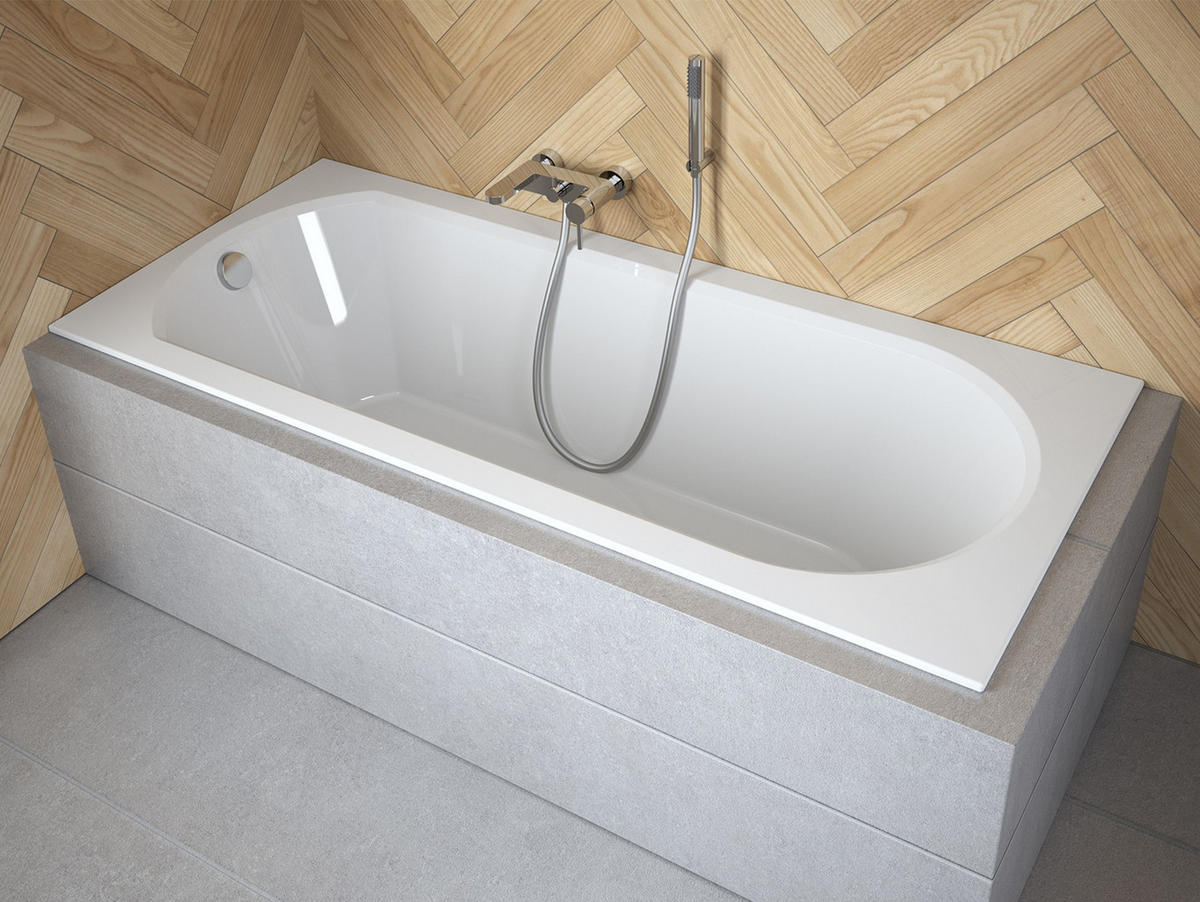 BADEWANNE Rechteck INTRICA SLIM 170/75 mit Styro Ablauf Füße - Weiß, Kunststoff (75/55.5/170cm) - bad land