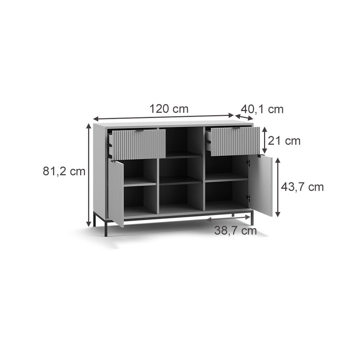 KOMMODE Eliza Grau 120 x 81.2 cm mit 2 Schubladen und 2 Türen - Grau, Holzwerkstoff (120/81.2/40cm) - Vicco