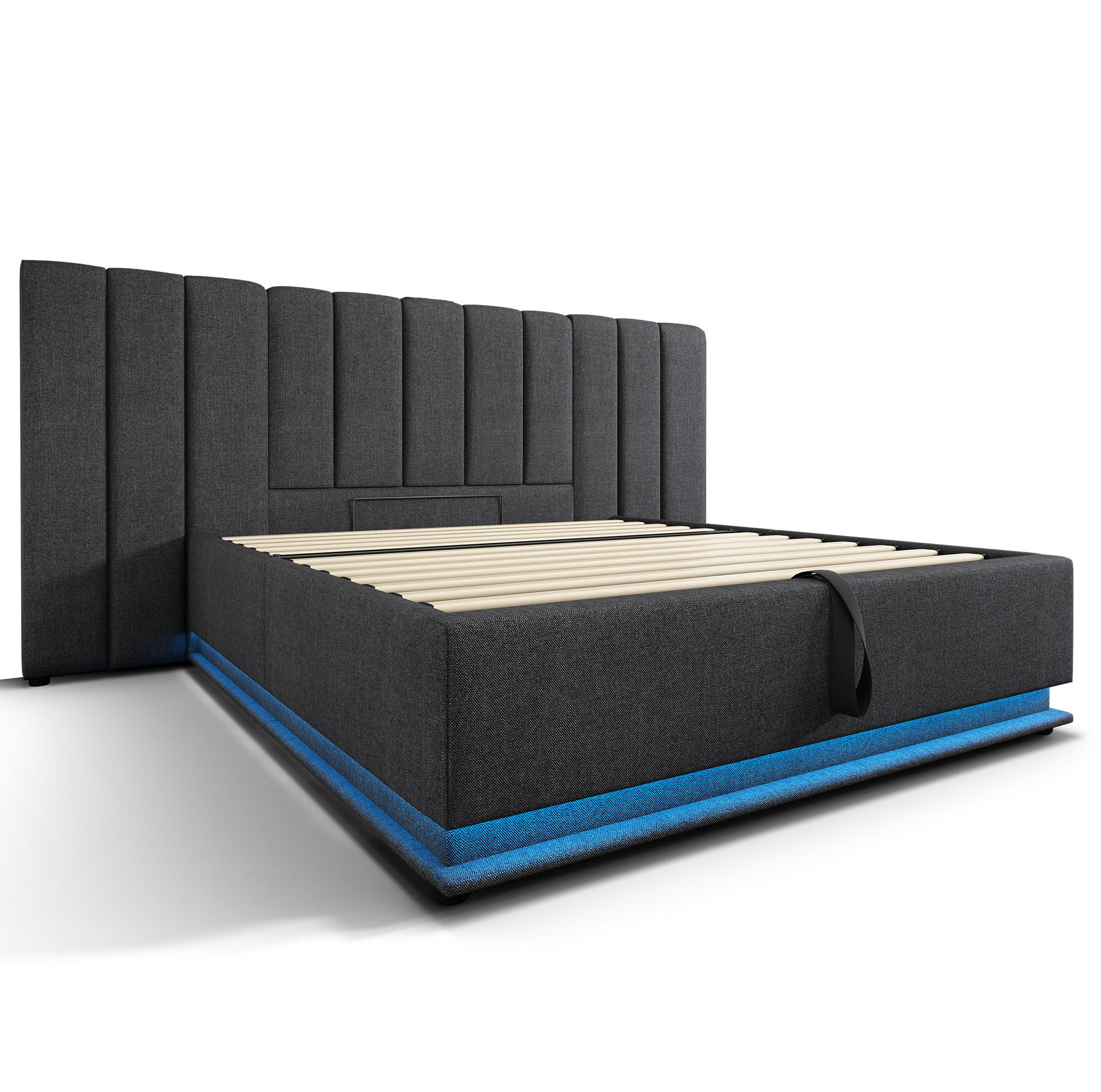 POLSTERBETT aus Leinen 160x200 cm in Grau mit LED & Matratze - Grau, Textil (160/200cm) - Modfu