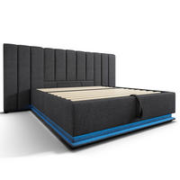 POLSTERBETT aus Leinen 160x200 cm in Grau mit LED & Matratze - Grau, Textil (160/200cm) - Modfu