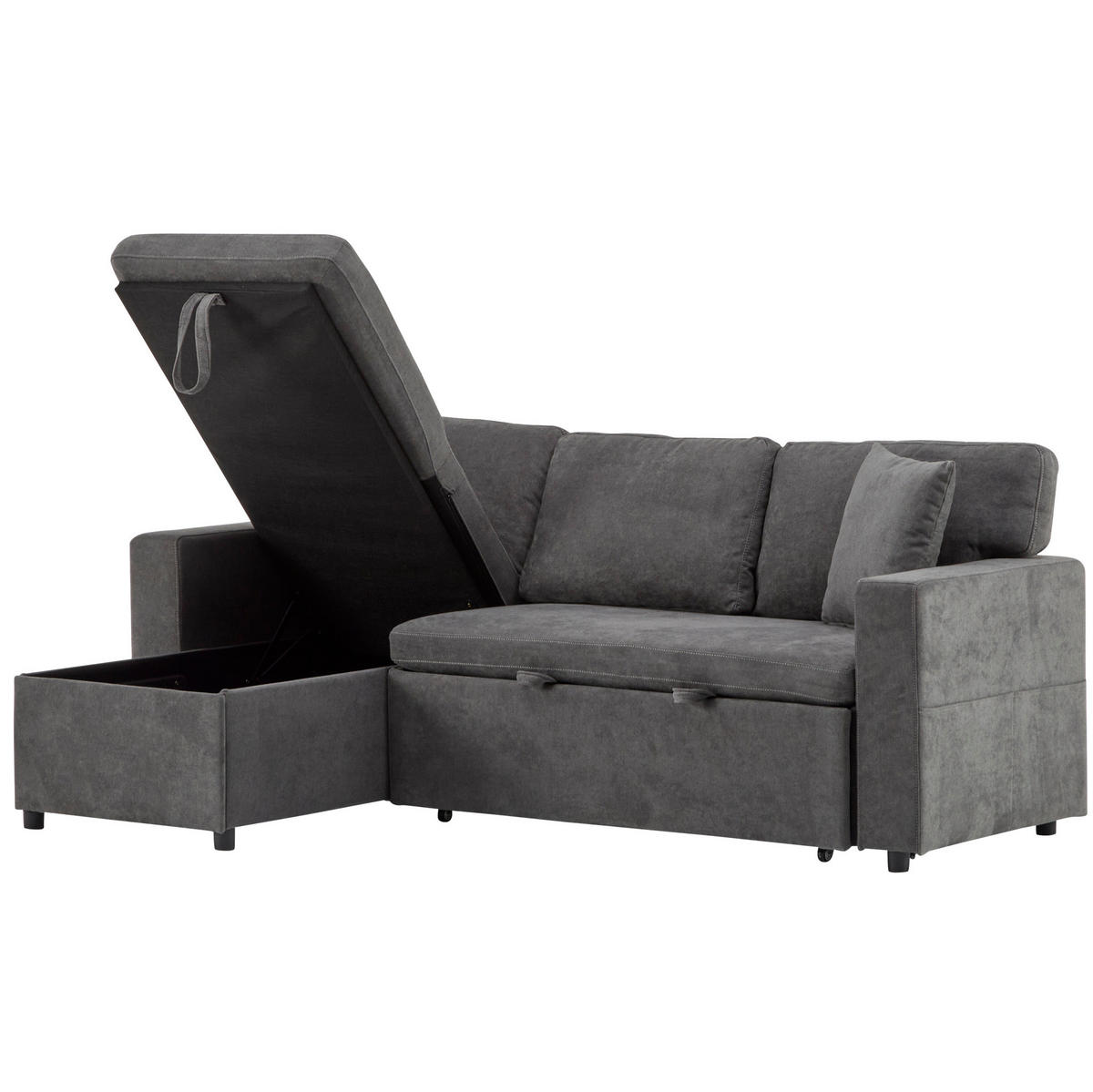 SCHLAFSOFA aus Oxford-Stoff 214x131x87 cm Dunkelgrau mit USB-Anschluss, Bettfunktion und Stauraum - Dunkelgrau, Textil (131/85/215cm) - Modfu