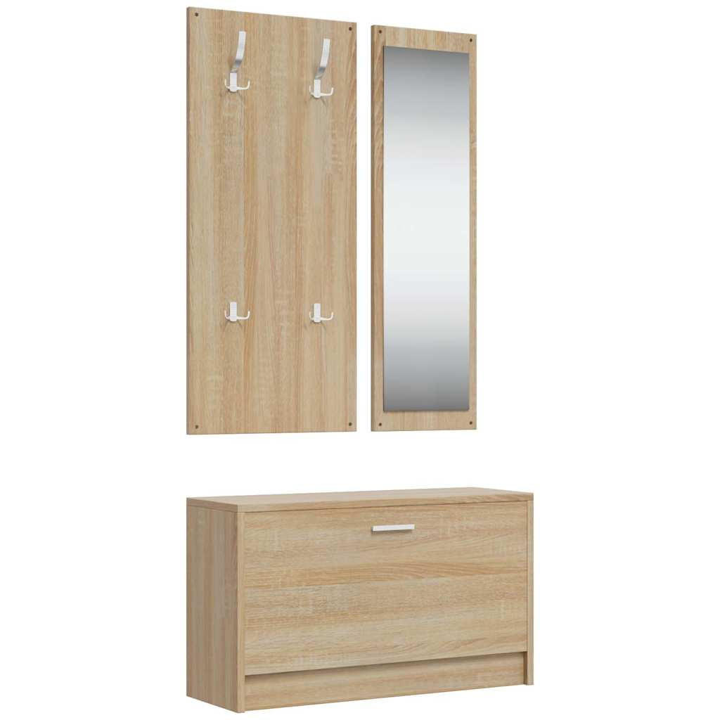 SCHUHSCHRANK-SET 3-In-1 Sonoma-Eiche Holzwerkstoff - Braun, Holzwerkstoff (27/46.5/80cm) - vidaXL