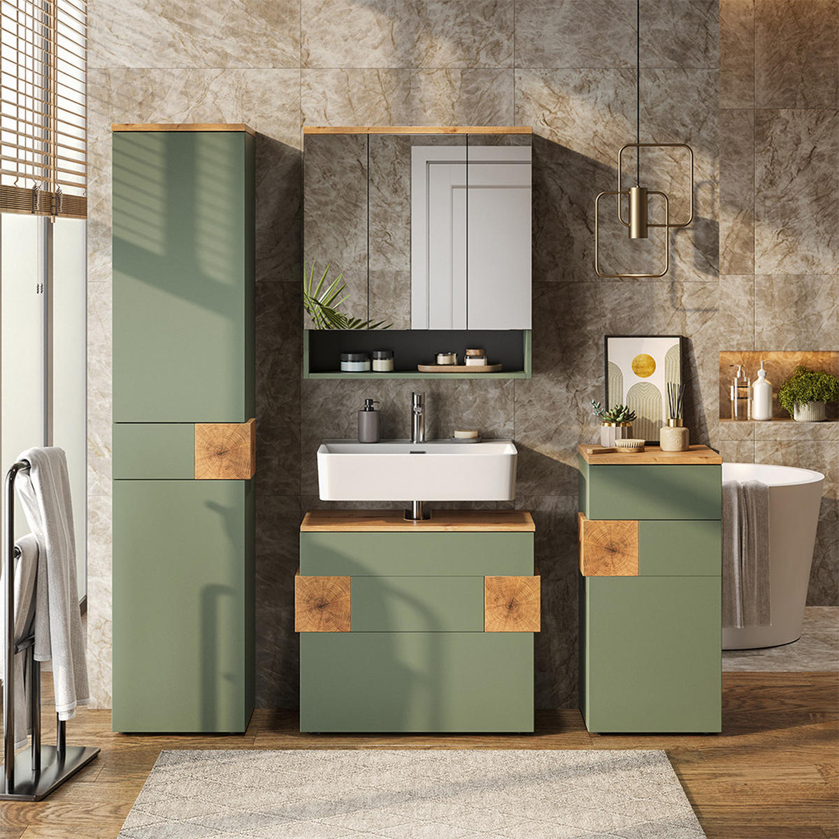 BADMÖBEL-SET Eden Grün/Artisan 2 Teile - Hellgrau/Grün, Holzwerkstoff (70/64.5/37cm) - Vicco