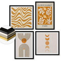 WANDBILDER 4er-Set - 50x50 cm & 40x60 cm Schwarzer Rahmen - Geometrische Pflanzenmuster - Schwarz, Kunststoff (50/50cm) - ArtPrintCave