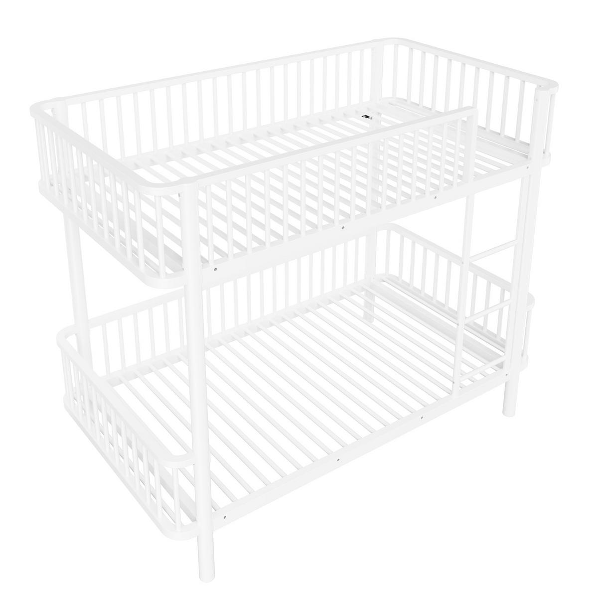 ETAGENBETT aus Metall 90x200 cm Weiß mit Sicherheitsgeländern und abgerundeten Ecken - Weiß, Metall (90/200cm) - Modfu