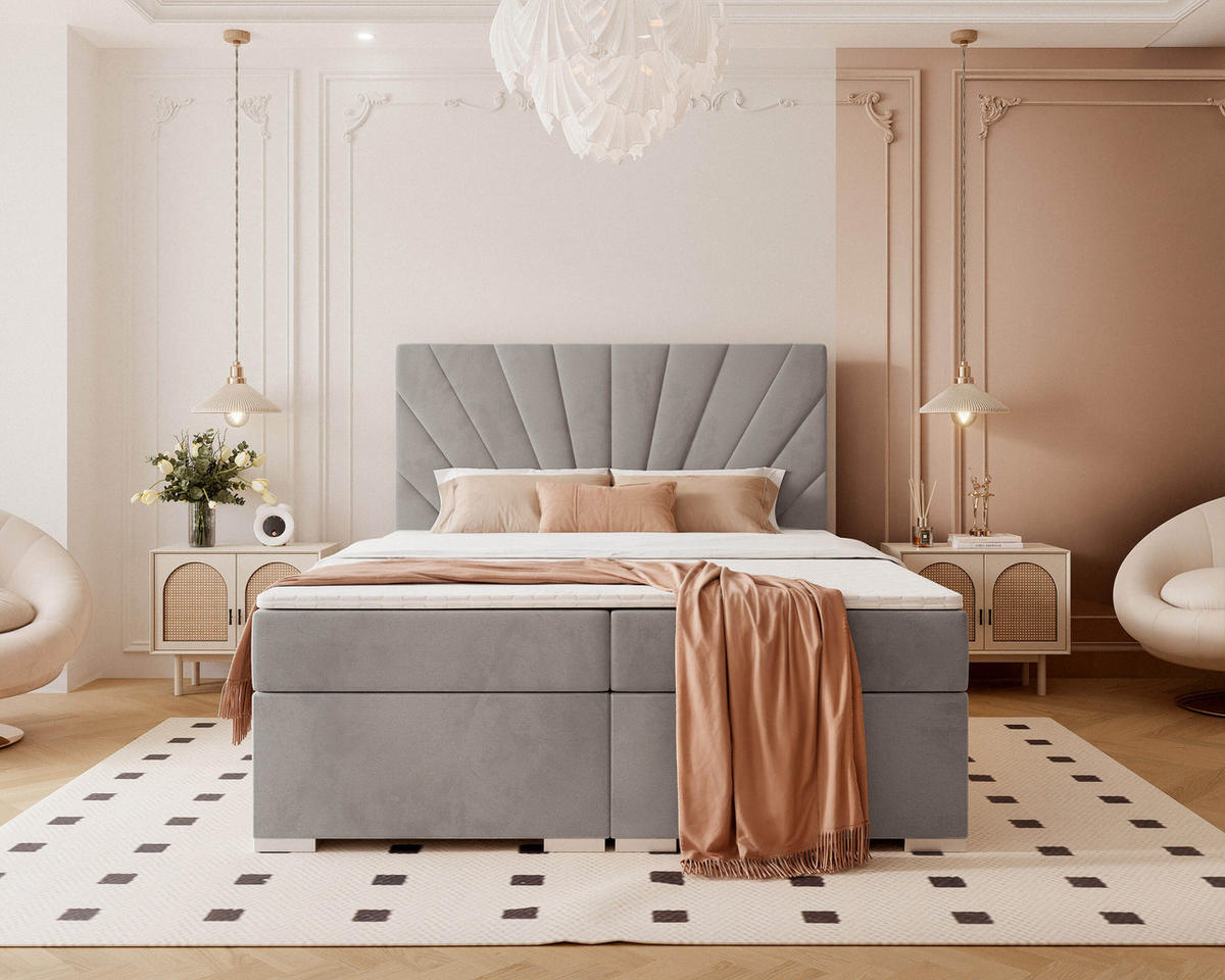BOXBETT 160x200 cm mit Topper - Hellgrau, Holzwerkstoff/Textil (120/200cm) - Idohome