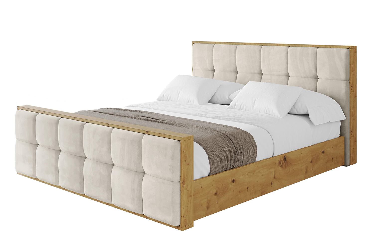 POLSTERBETT mit Bettkasten, Fußteil und Lattenrost, Boxbett ohne Matratze - ENZO7-Z 180x200 Beige - Beige, Holzwerkstoff/Textil (180/200cm) - ALTDECOR