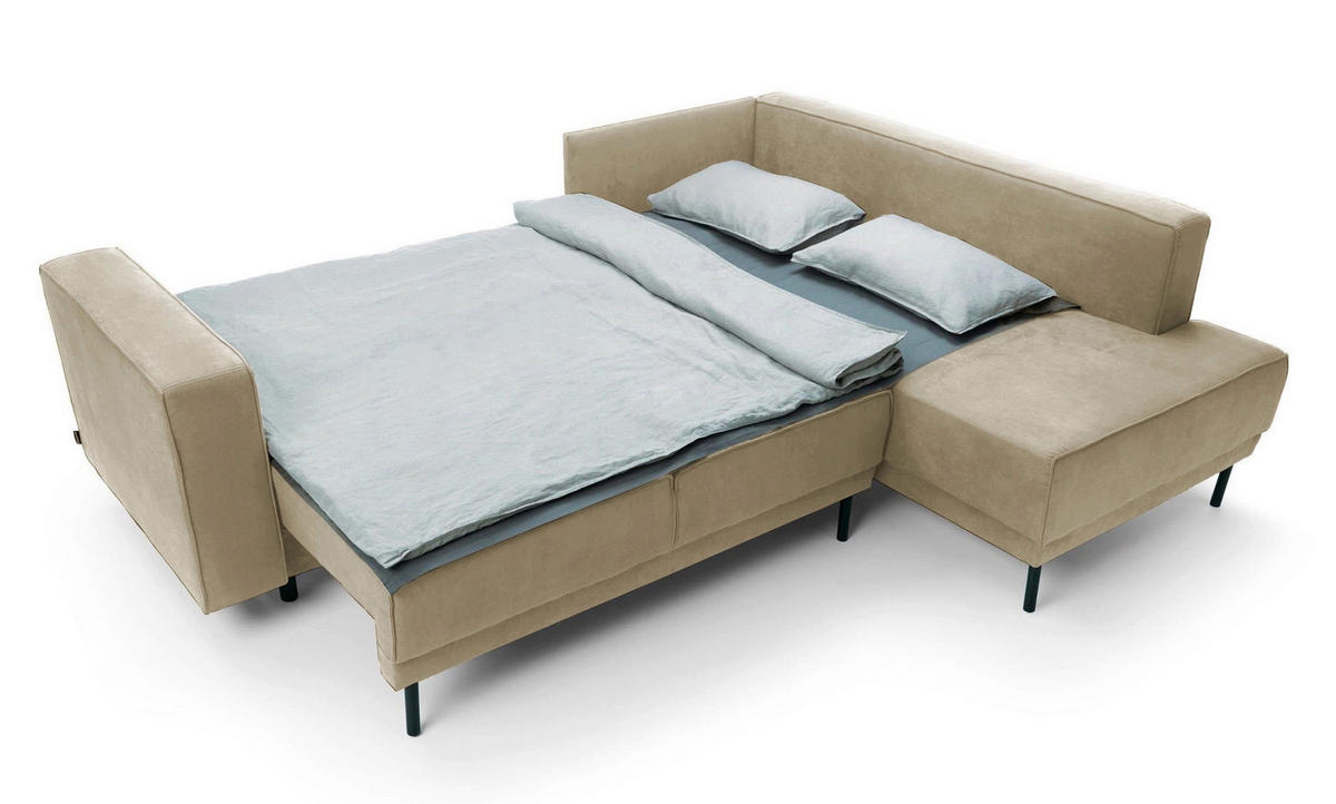 ECKSOFA Rodario Beige Velours - Beige/Schwarz, Textil/Metall (247/187cm) - Selsey