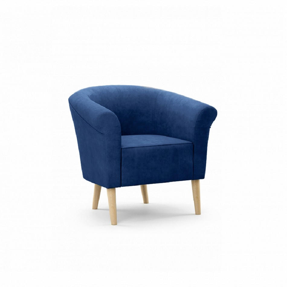 SESSEL Pero marineblau, Buchenholz Beine, Lehnstuhl mit weicher Rückenlehne - Blau/Buchefarben, Holzwerkstoff (73/70/57cm) - Bettso