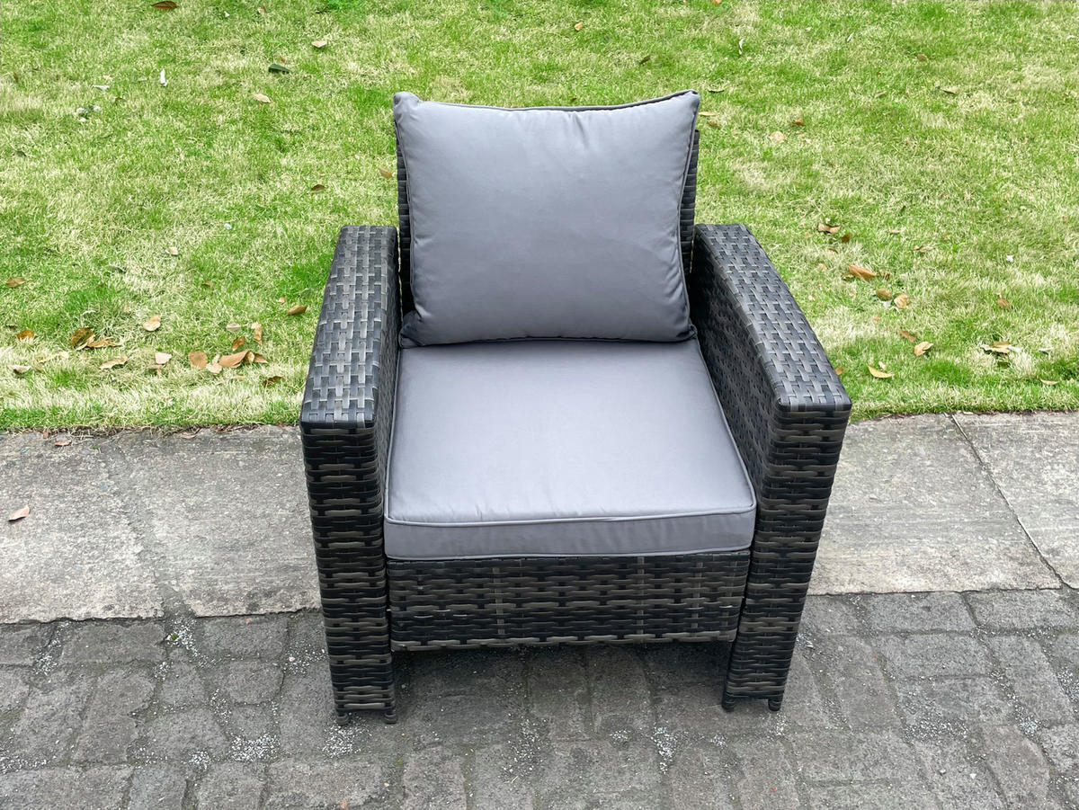 GARTENTISCHGRUPPE Polyrattan 5-Sitzer - Dunkelgrau/Grau, Glas/Kunststoff - Fimous