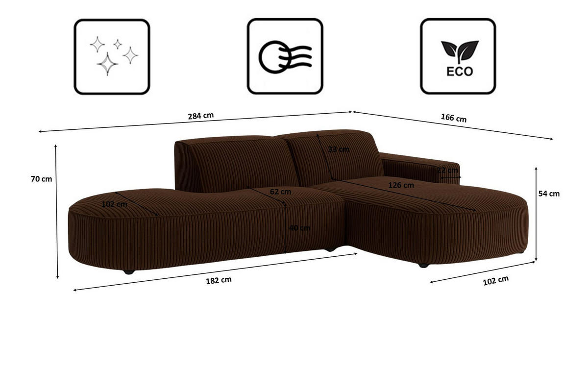 ECKSOFA Cursal Atelier, Stoff Poso, Braun, Rechts - Braun, Holz (284/166cm) - Kaiser Möbel