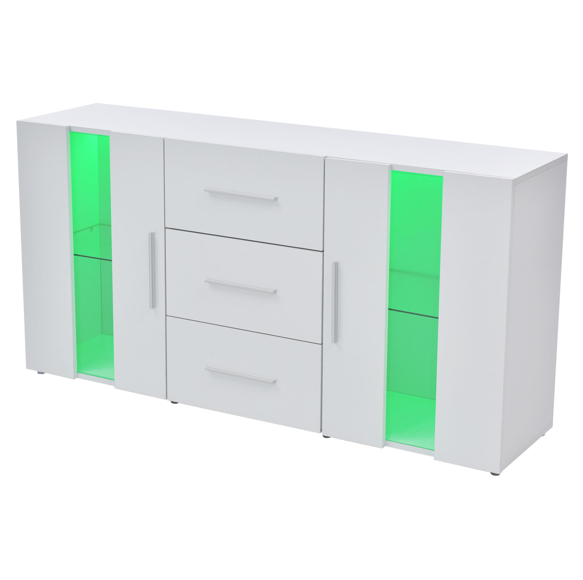 Modfu KOMODA z MDF 140x35x70 cm bílá s LED osvětlením, USB napájením a úložným prostorem