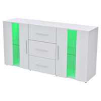 KOMODA z MDF 140x35x70 cm bílá s LED osvětlením, USB napájením a úložným prostorem - bílá, kompozitní dřevo (140/70/35cm) - Modfu