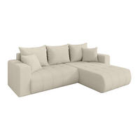 ROHOVÁ SEDAČKA s funkcí spaní, otoman vpravo MILA-L 277x194x86 béžová bouclé - černá/písková barva, kompozitní dřevo/textil (277/194cm) - ALTDECOR