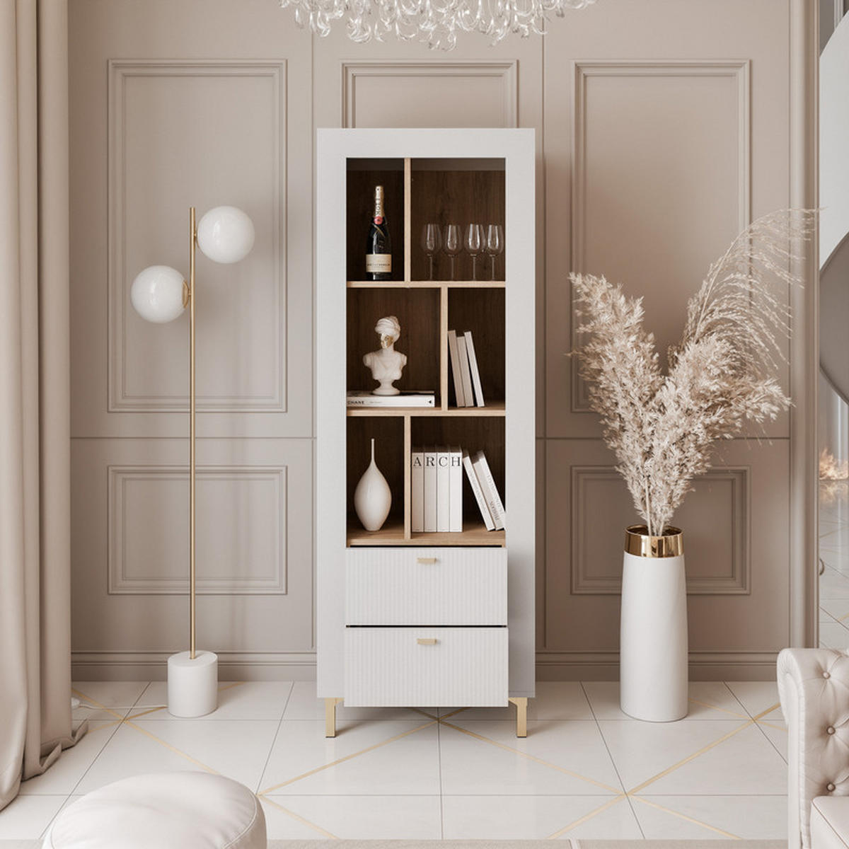 VITRINE AVENA, 60/40/169 cm Kaschmir / Eiche - Kaschmir, Holzwerkstoff/Kunststoff (60/169/40cm) - Idohome
