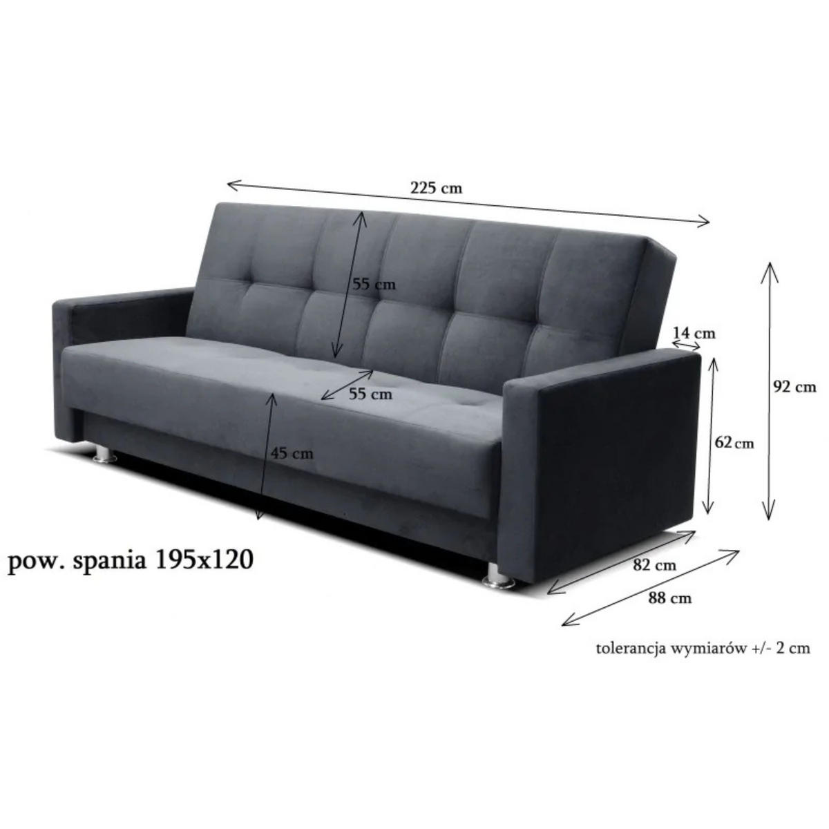 SCHLAFSOFA ALA, Sofa mit Schlaffunktion und Bettkasten, Farbe: Grau, Veloursstoff - Grau, Textil (225/92/88cm) - Sepro Meble