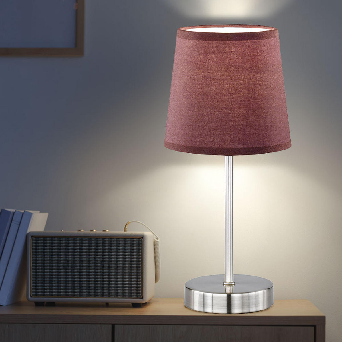 TISCHLEUCHTE Textil Braun Nickel matt 2er Set - Braun, Textil (14.5/14.5/32cm)